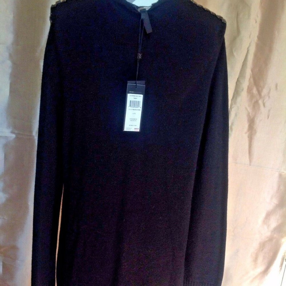 NWT! BCBG Maxazria "KERI" WOMEN'S BLACK STUDDED LONG SLEEVE KNIT SWEATER~Sz.L - Picture 6 of 8